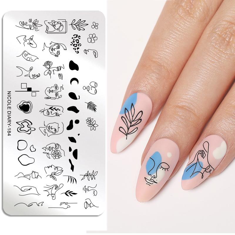 NICOLE DIARY Leopard Flower Nail Stamping Plate Image Transfer Template Geometry Leaf Stainless Steel Stencil Nail Printing Tool