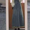 2026 Women's Washed Denim Overall Skirt - Retro Frayed Hem, Mid-Length Summer Style