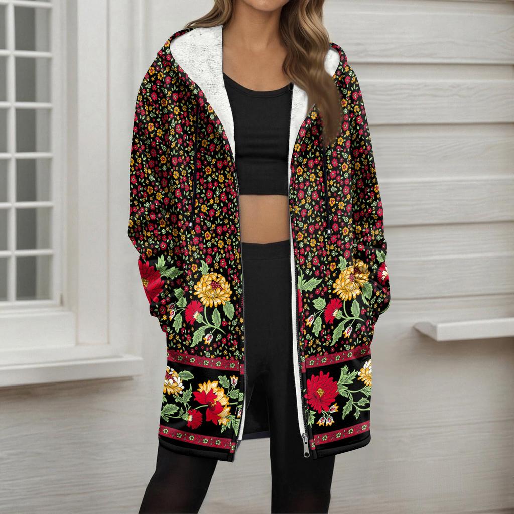 Women's Gradient Print Fashionable Loose Zipper Fleece Hoodie Jacket