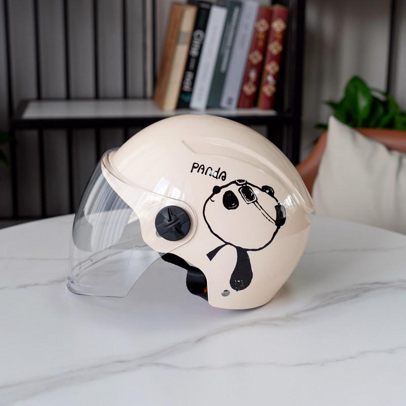 Certified Cute Panda Electric Vehicle Helmet for All Seasons - Unisex Motorcycle & Scooter Half Helmet