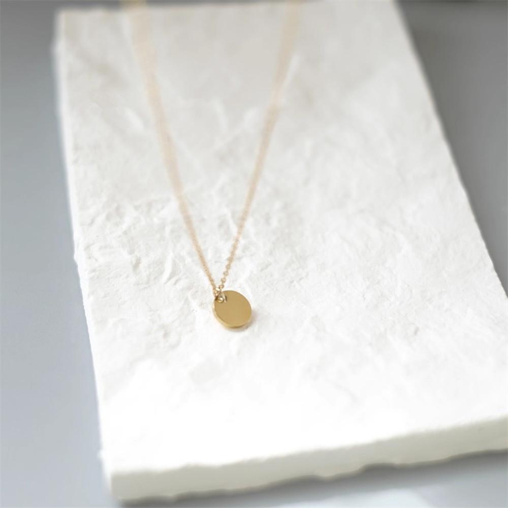 Women's Titanium Steel 18K Gold-Plated Round Disc Necklace - Smooth Mirror Finish