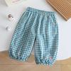 Girls Summer Outfit Cute Fly Sleeve Breathable Short Sleeve Top And Plaid Mosquito Pants Baby Casual Two Piece Set