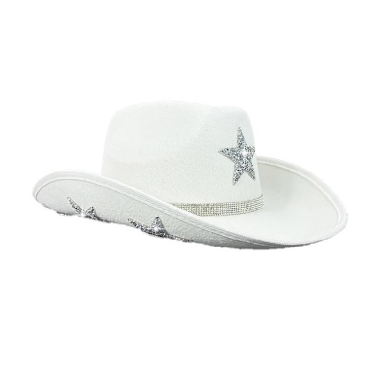Sequined Star Glittering Top Hat Large Brim Fedoras Hat for Stage Performances