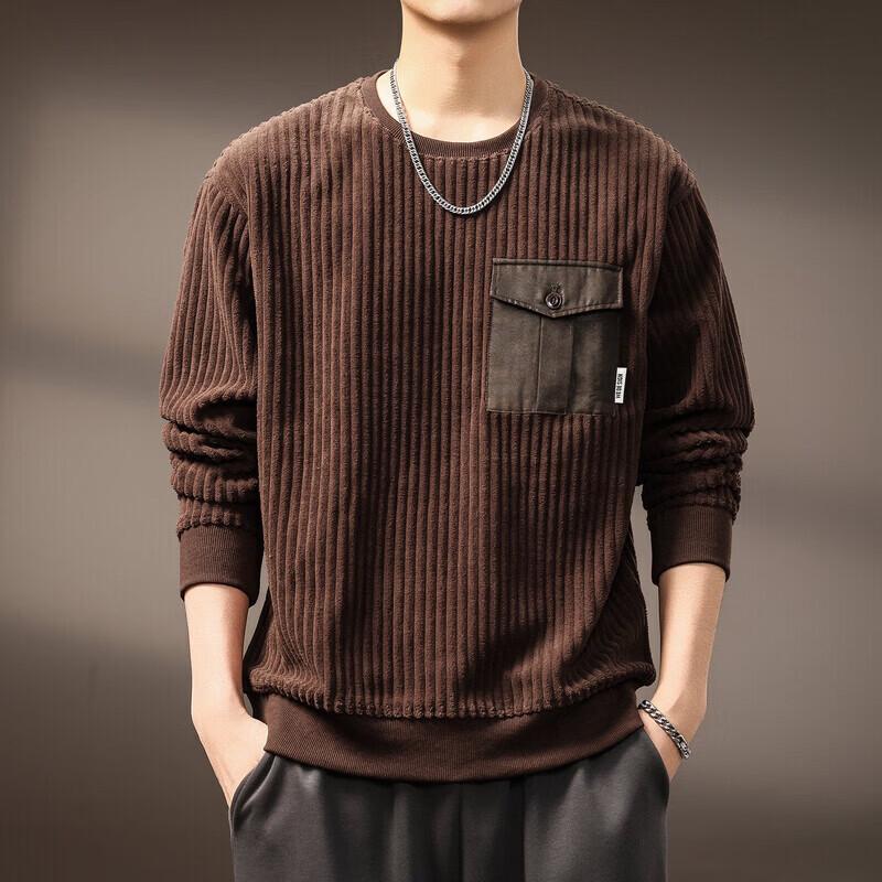 Мужской американский ретро свитшот из вельвета в стиле пэчворк с карманом L