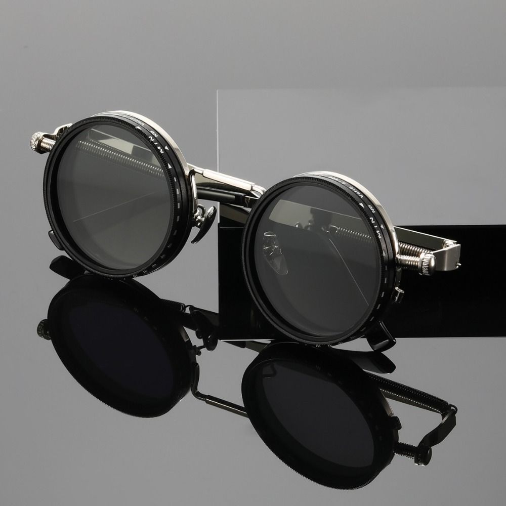 Round Anti-UV Sunglasses 9 Level Dimming Anti-UV Glasses Adjustable Dimming Sunglasses  Men Women
