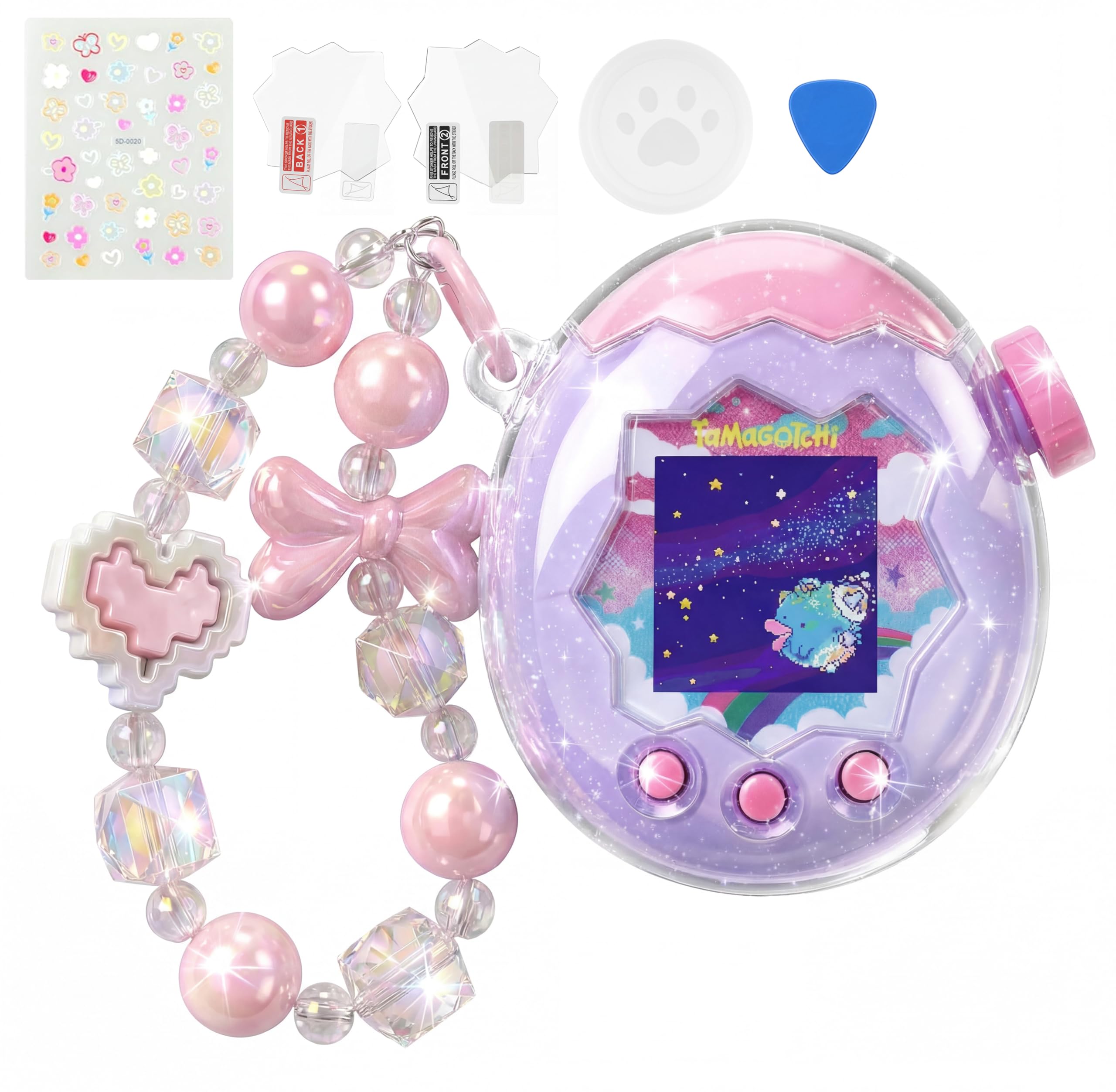 

KUMORINO Release Tamagotchi Paradise Case Set Protective Case Screen Film Silicone Knob Cap 3D Sticker Bead Tamagotchi Connection Compatible Full