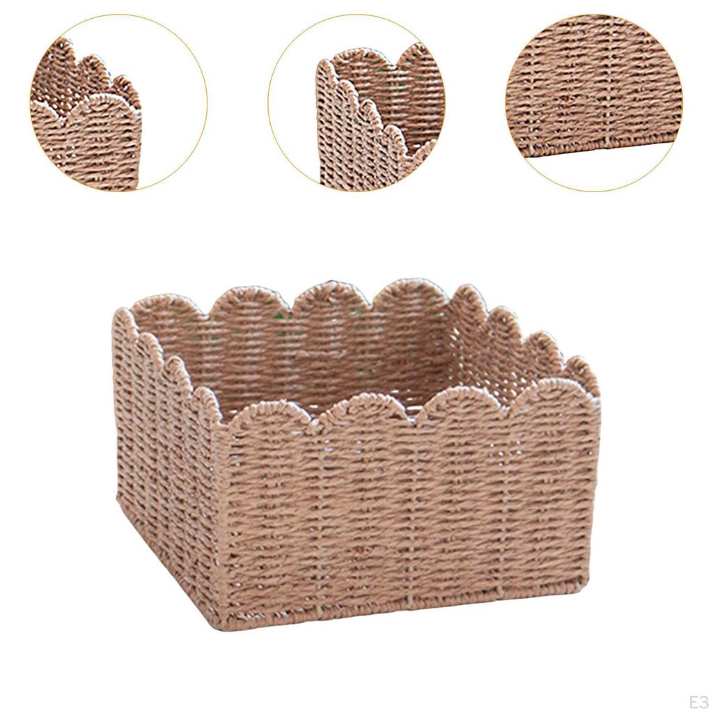 Container Bin Woven Basket Paper Rope for Bathroom Countertop Pastries And More