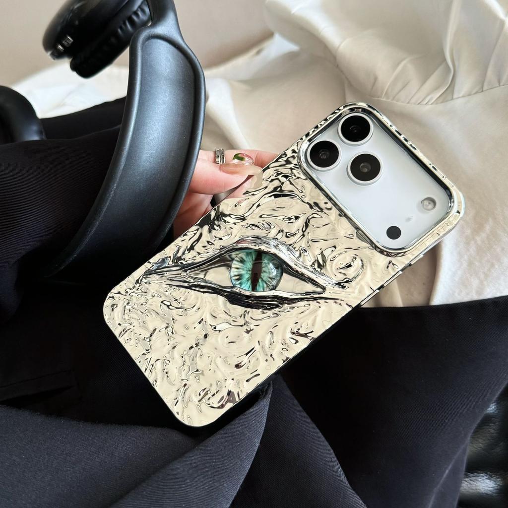 Electroplated 3D Eye Phone Case for iPhone 11-17 Series, TPU Shockproof Cover with Tin Foil Texture, Fashion Art Design