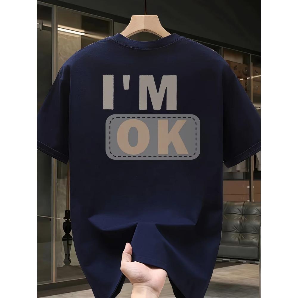 Men's summer 100 cotton fashionable casual sports loose fashion I'm OK letter printed round neck short sleeved T-shirt top