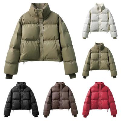 Winter Down Coat Thickened Padded High Collar Pockets Single-breasted Windproof Long Sleeves Heat Retention Warm Daily Outwear Cotton Jacket