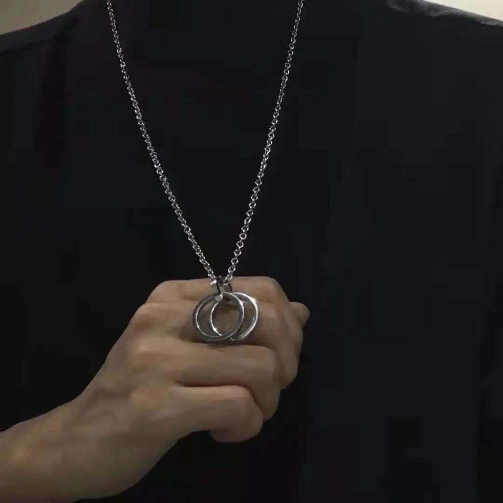 Men's Hip-hop Double Ring Trendy Men's and Women's Simple Accessories Necklace Pendant