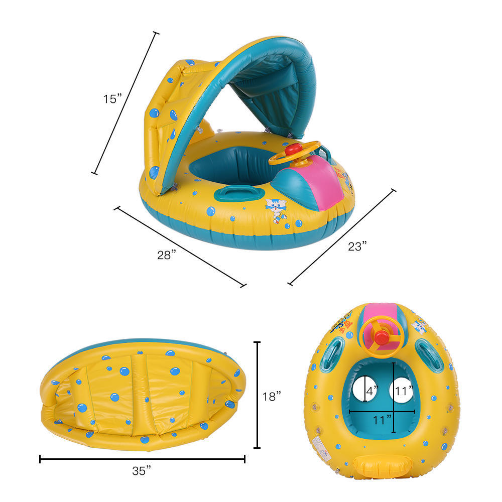Detachable Inflatable Sunshade Swimming Pool Ring Float Boat Seat Baby Kids Toddler Raft