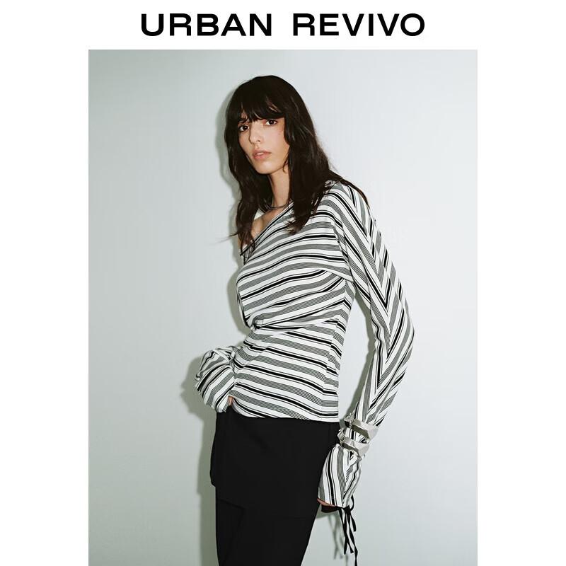 UR 2025 Women s Color-block Stripe Pleated Long-sleeve T-shirt XL