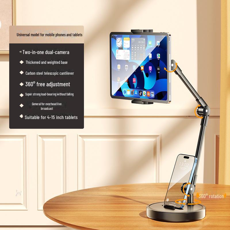 Adjustable Cantilever Stand for Phones, Tablets, iPad, and Switch - Ideal for Desktop Use, Live Broadcasting, Overhead Shooting, and Lazy Viewing.