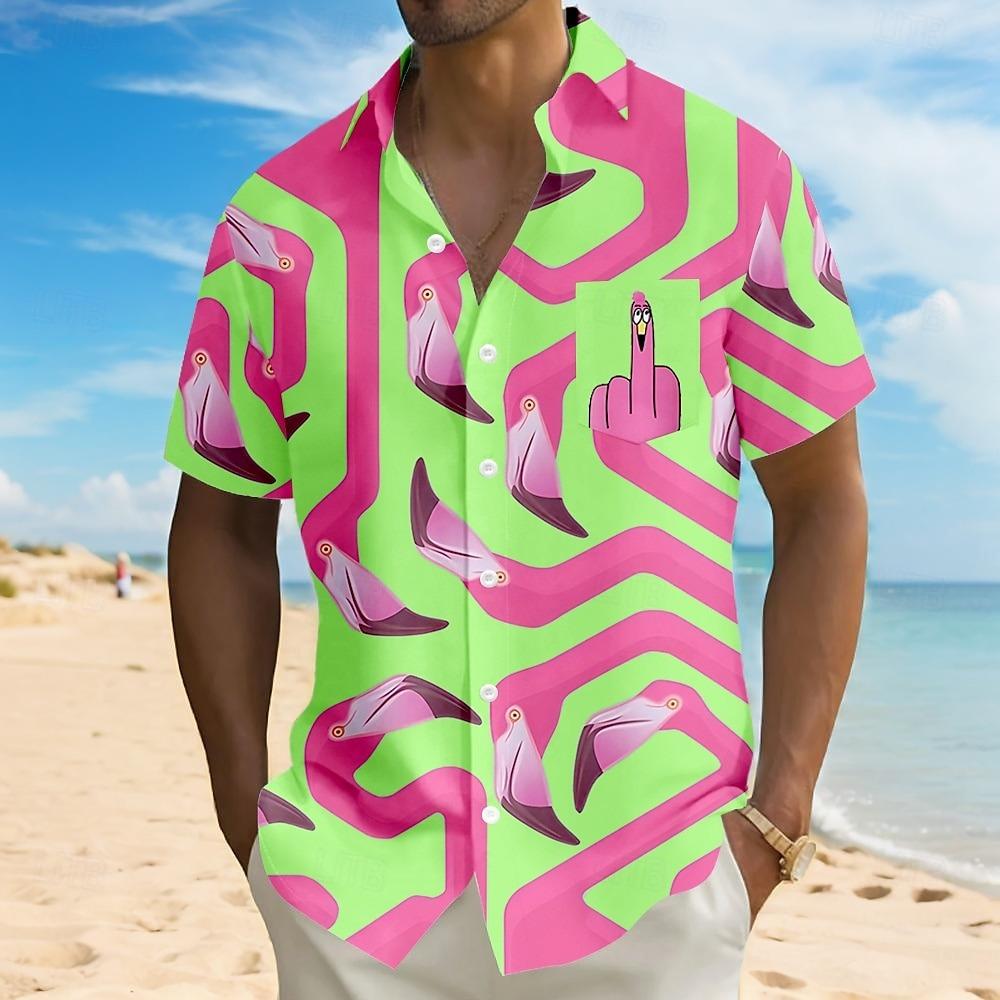 

Гавайские мужские летние дизайнерские рубашки Гавайские рубашки повседневные с короткими рукавами с лацканами и короткими рукавами 3D повседневные топы с рисунком фламинго XL
