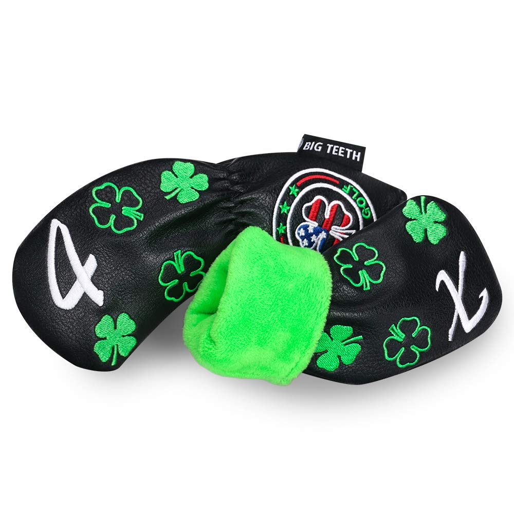 Big Teeth Golf Iron Headcover Set (11 Pieces: 4-9, P, A, S, L, X) with Embroidered Numbers, Long Neck, Elastic Closure, Clover Embroidery, Synthetic L