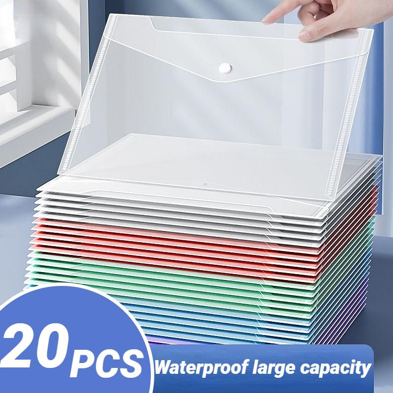 5-20 Pack Clear Document Folders Plastic Envelopes with Label Pocket and Snap Button for Home Work Office Organization