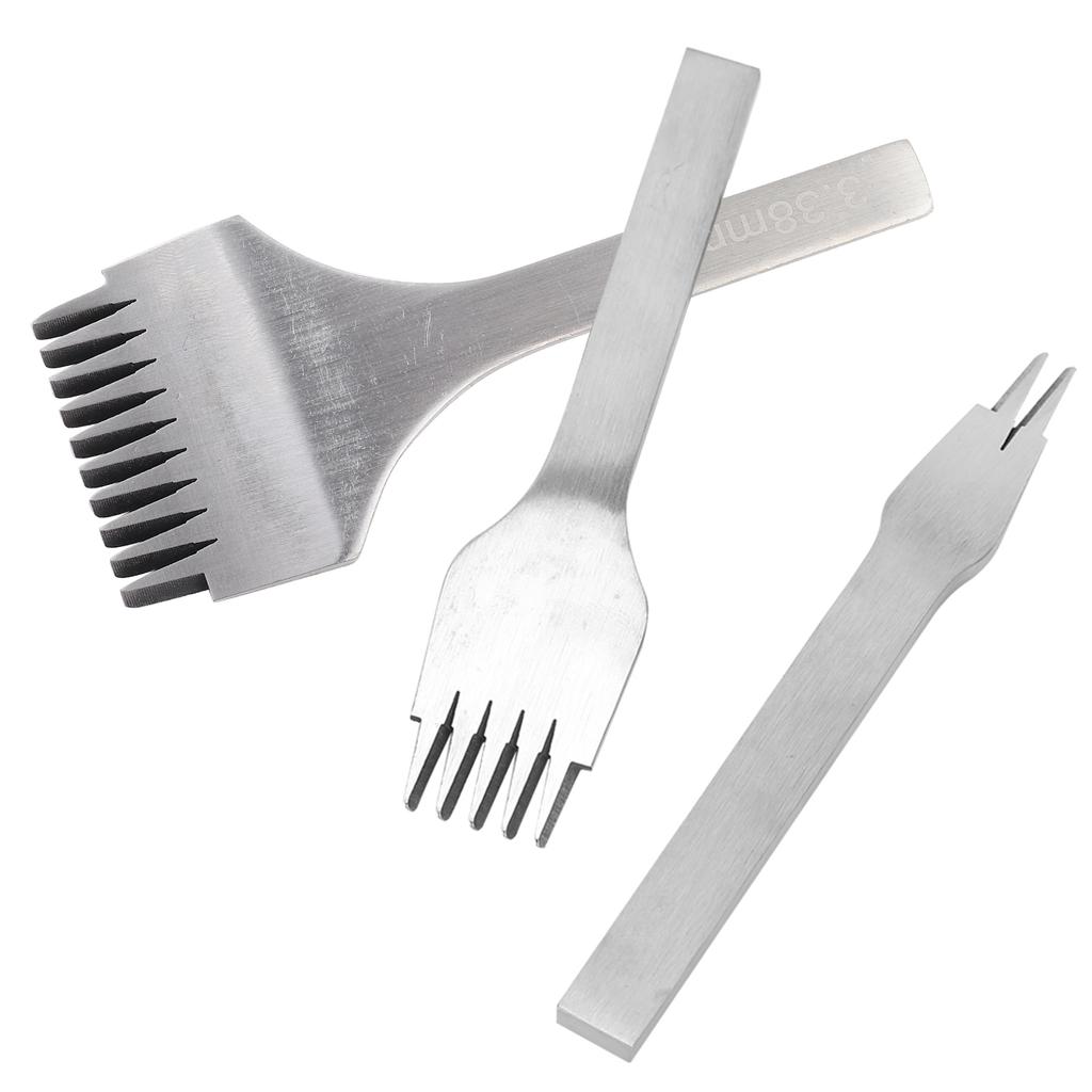 3ks Ocelové kožené dláto Děrování 2+5+10 hrotů DIY Ručně vyráběná kožená galanterie Sada nástrojů(3 mm 0,12 palce