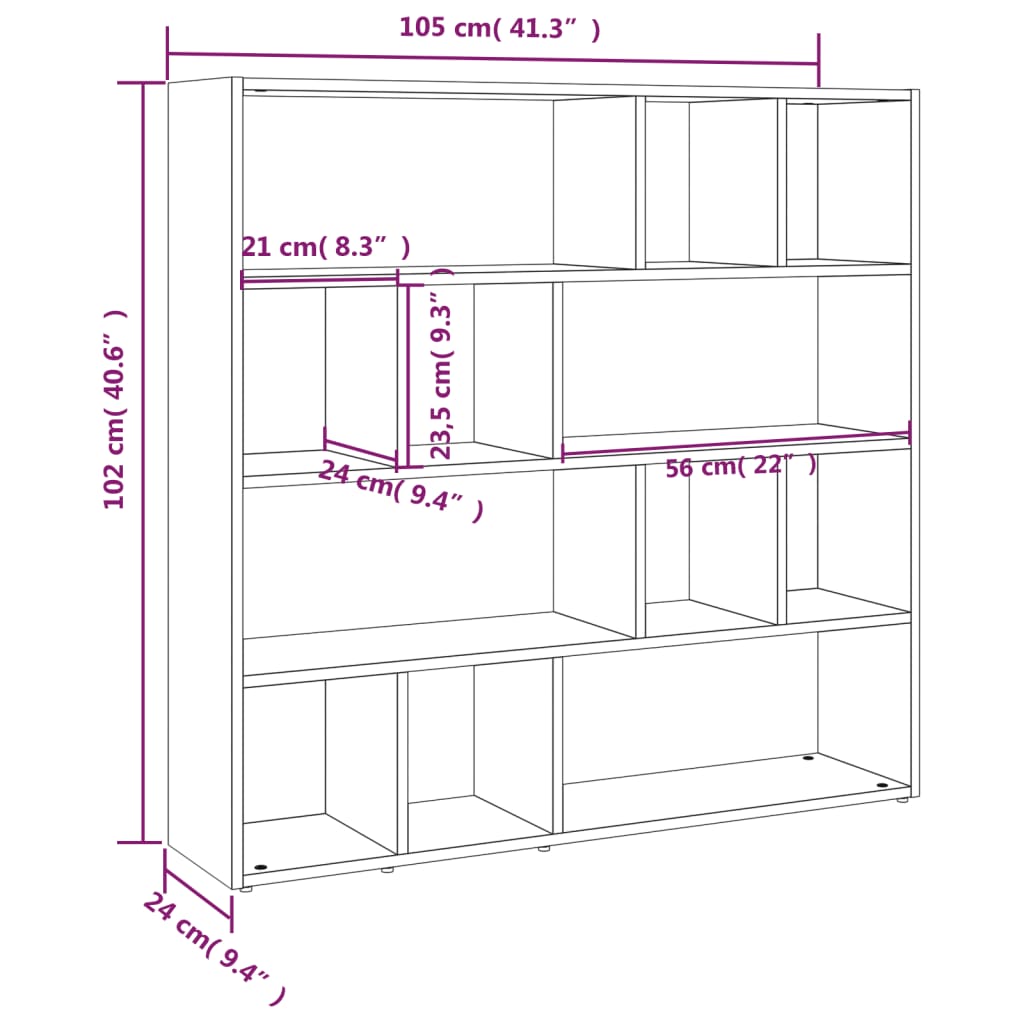 Vidaxl Bookshelf/Room Divider, White, 105X24X102 Cm