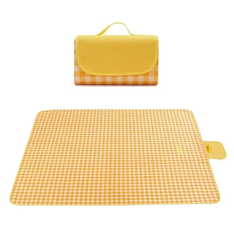 

1 шт. новое пляжное одеяло 200x200 см водонепроницаемый складной коврик для кемпинга на открытом воздухе расширенный коврик для пикника решетчатый детский многопользовательский пляж жёлтый