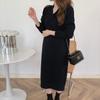 Hirsionsan Loose Long Sleeve Base Pullover Dresses Female Winter Casual V Neck Soft Knitted Dress Women Simple Solid Trendy Jumper Dress