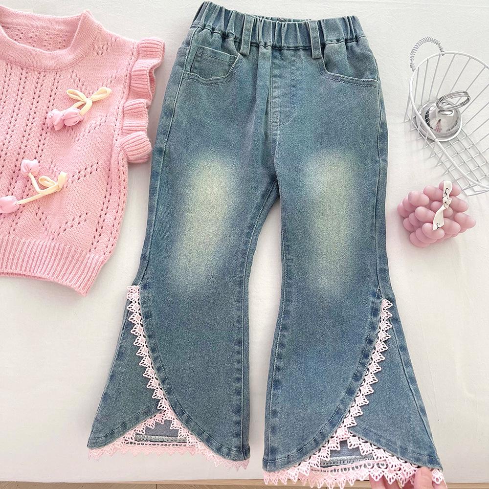 Autumn 2025 Fashionable Girls' Knitted Three-Piece Set: Sweater Vest, Shirt, and Jeans