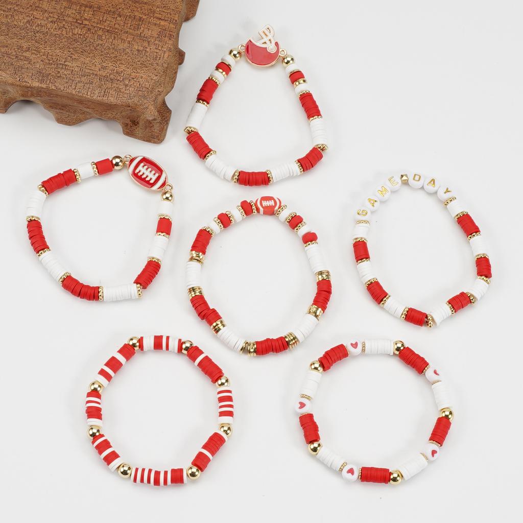Game Day Polymer Clay Beaded Rugby Ball Bracelet for Women Men Letter Sports Wristband Party Jewelry Accessories