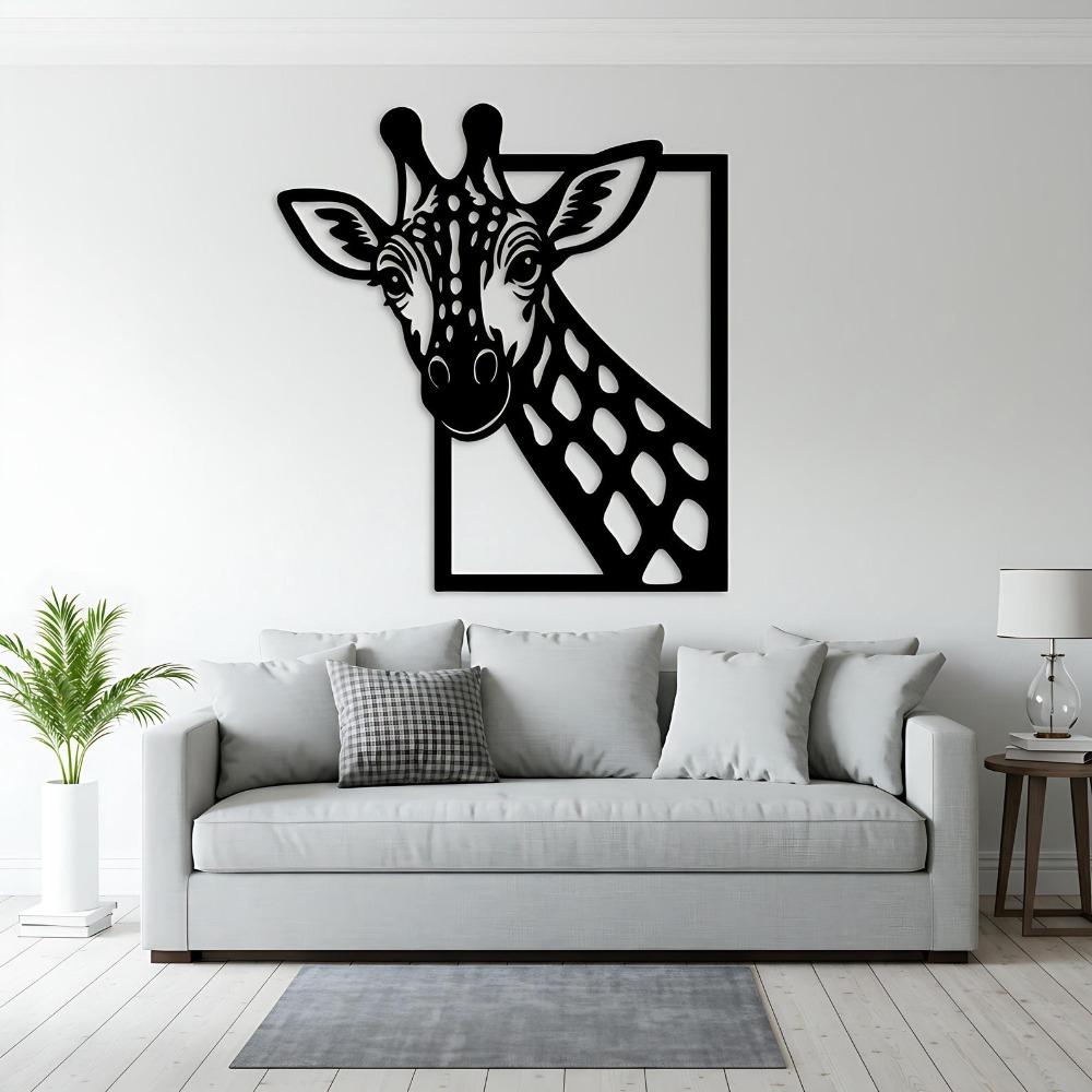Iron Art Oversized Giraffe Wall Art Vertical Animal Decor 3D Framed Giraffe Head Sign Safari Wildlife Gift