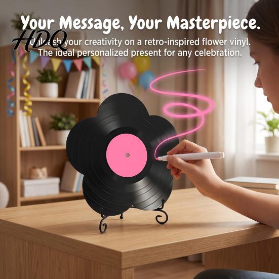 Flower Vinyl Record Diy Ornament DIY Custom Board with Creative Ornament Display Stand Design Personalized Birthday Anniversary Message Board Sign