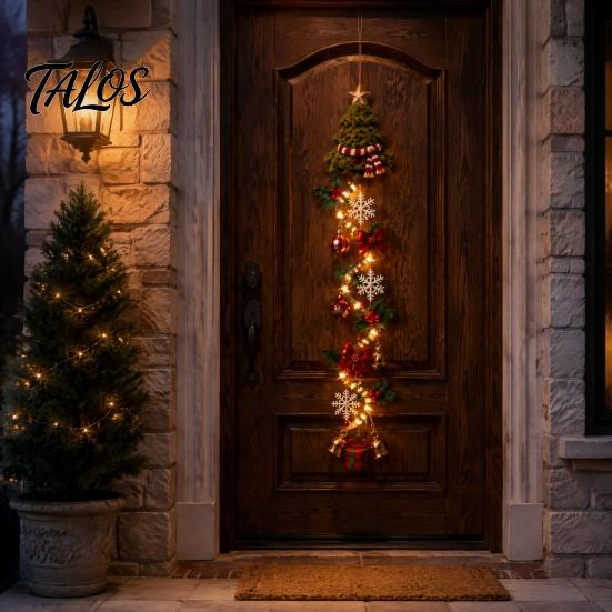 Unique Housewarming Gift for Her Glowing Christmas Door Hanger, Crochet Spiral Ornament with LED Lights, Snowman Santa Reindeer Snowflake Xmas Mantel