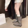 Designer Square Toe Women Slimming Knight Boots Elegant Female Wedges Low Heel Short Booties  De Mujer
