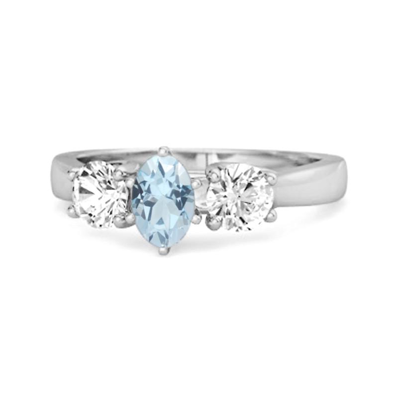 

Three Stone Natural Blue Topaz 925 Sterling Silver Engagement Ring 8 біле золото кольору