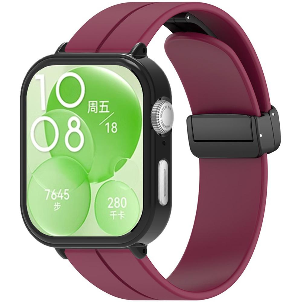

For Huawei Watch Fit 3 Magnetic Buckle Watchband Soft Silicone Watch Strap with Blackpc Watch Case H