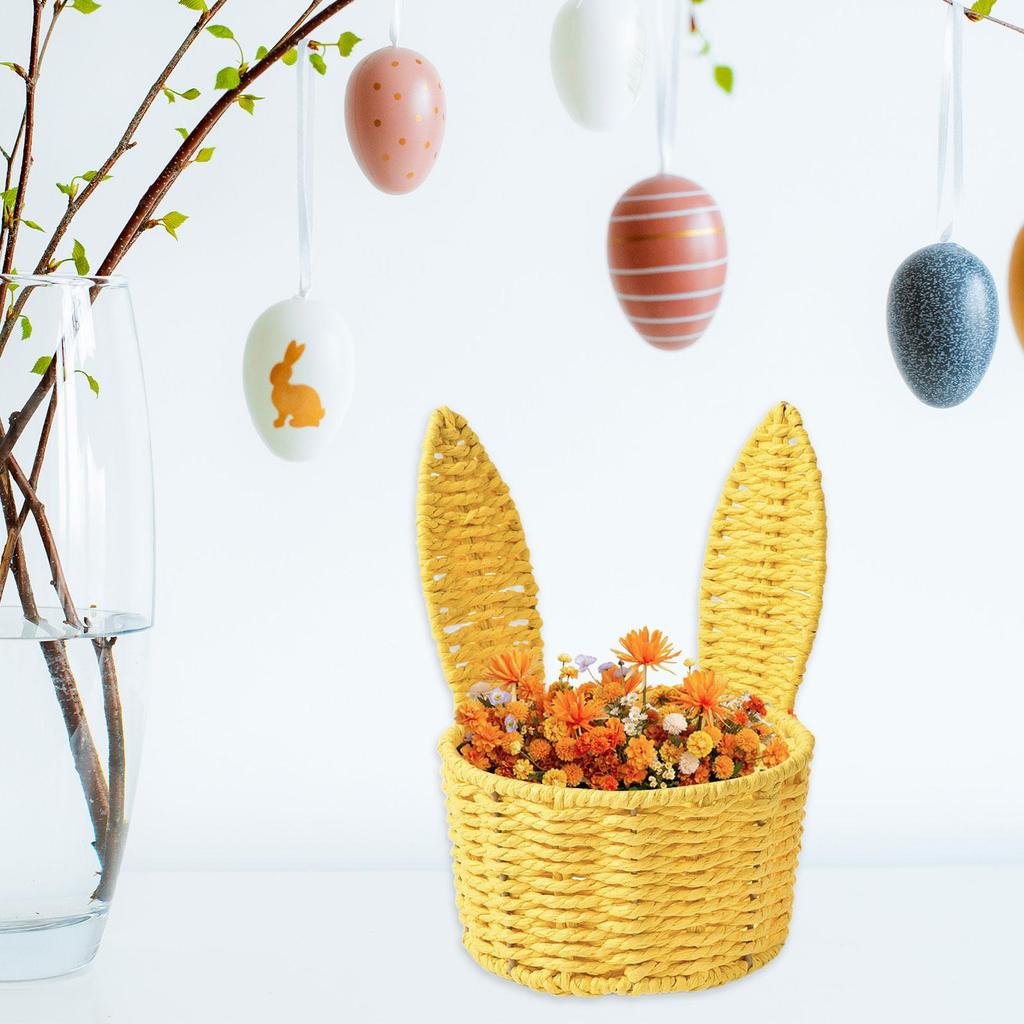 Easter Woven Bunny Ear Basket, Portable Cute Sturdy, Paper Rope Design, Decorative Candy Storage Basket Storage Organizer