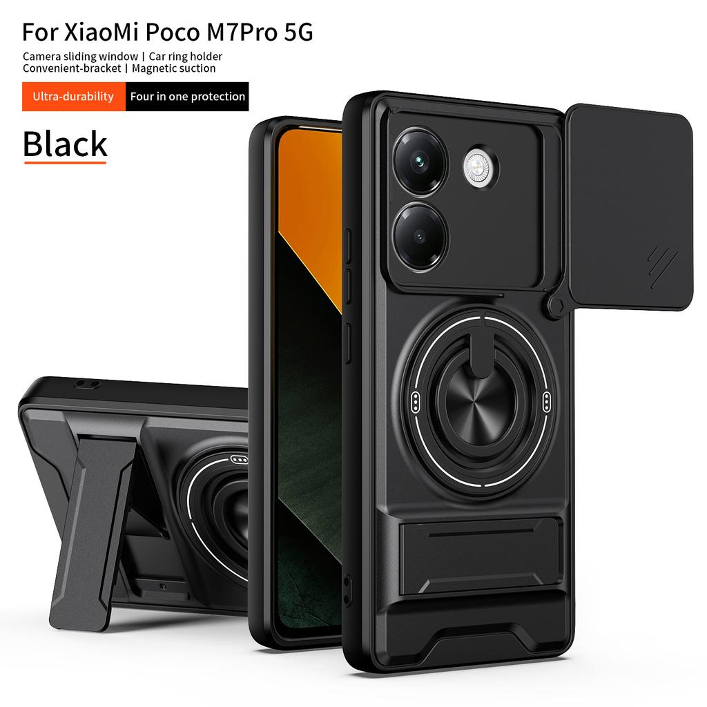 Funda for POCO M7 Pro 5G Case Rotatable Slide Camera Protection Ring Stand Shockproof Cover Capa Funda