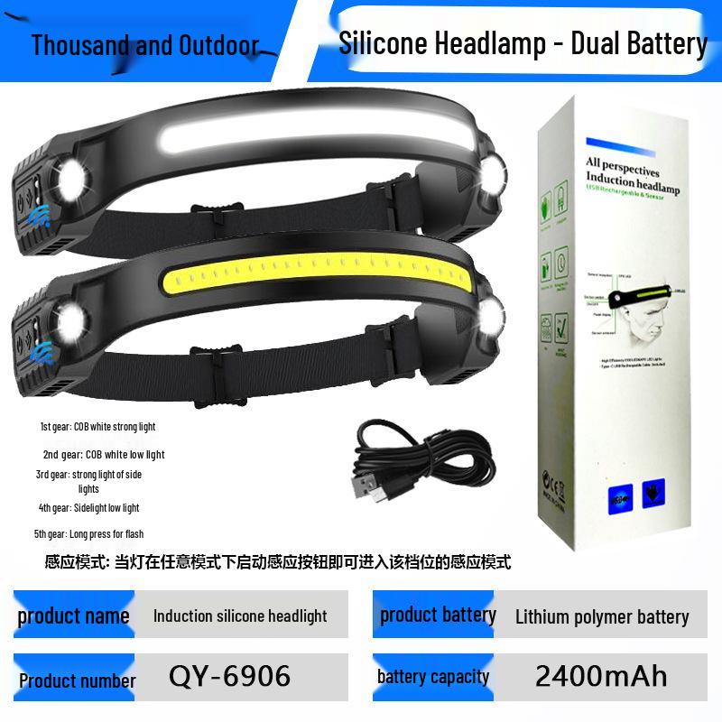 Rechargeable Silicone Adjustable COB Headlamp for Running, Cycling, and Camping