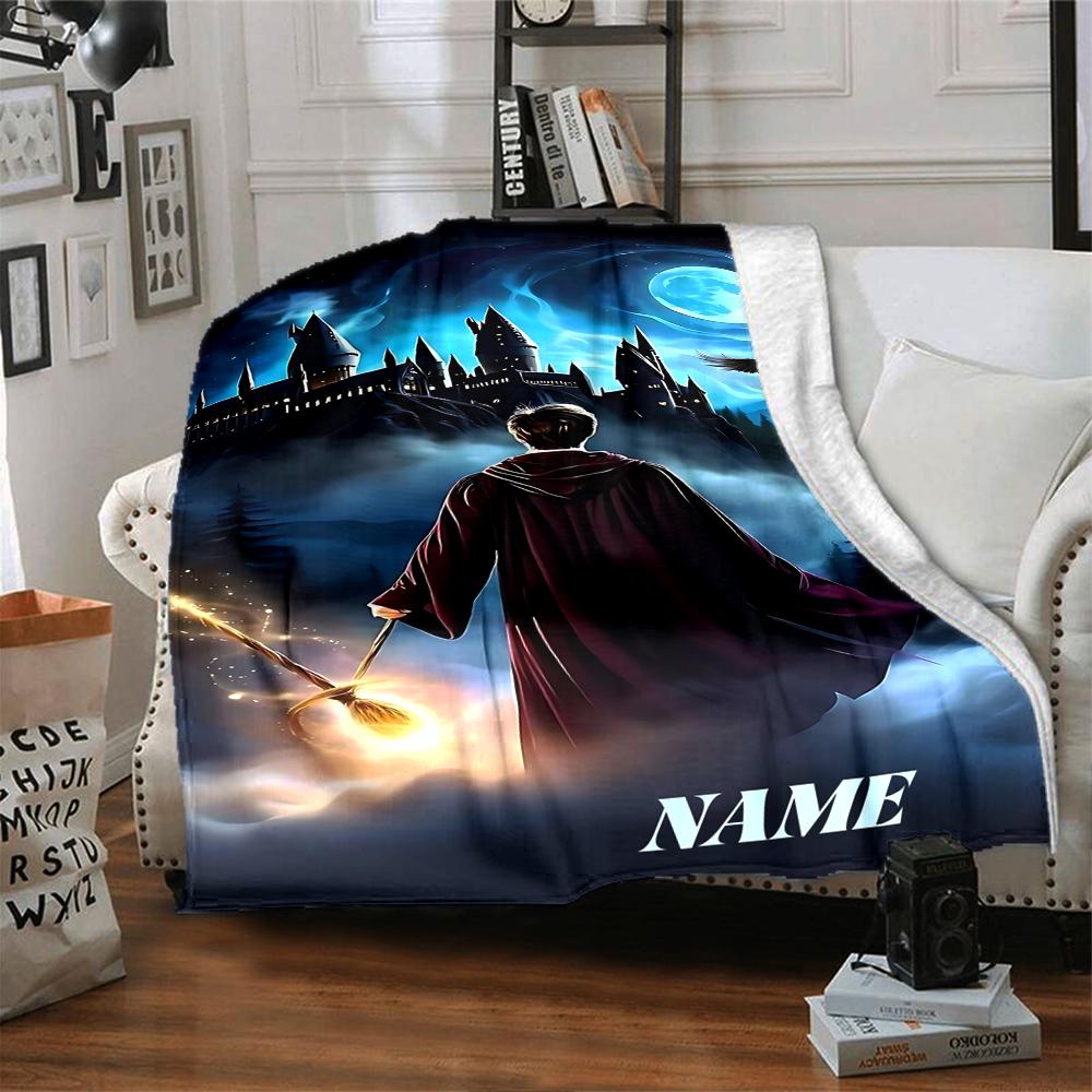 Custom Name Hogwarts Crest blanket for Couch & Bed, Plush Cozy Fuzzy Blanket Super Soft & Warm Blankets for Fall and Winter. 090893