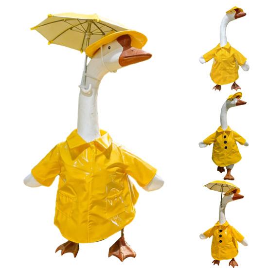 1 Set Porch Goose Rain Jacket Yellow Raincoat Hat And Umbrella Waterproof Goose Outfit Fits 23 Inch Porch Goose for Yard Lawn Decor