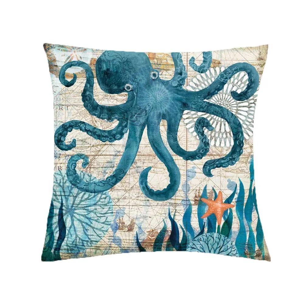 Mermaid sea ghost seahorse octopus print pillowcase ocean theme pillowcase living room sofa cushion cover room home decoration
