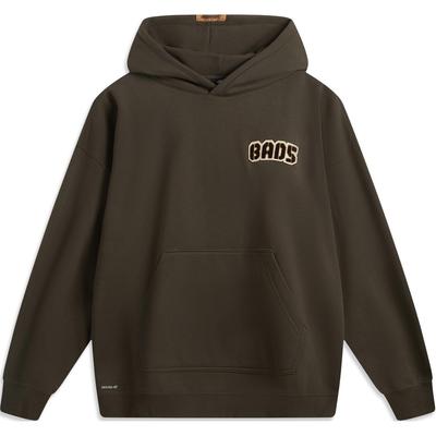 Li Ning Badfive Series Comfortable Casual Hooded Letter Print Loose Fleece Sweatshirt Men Sweatshirt Slate-Brown AWDU503-2