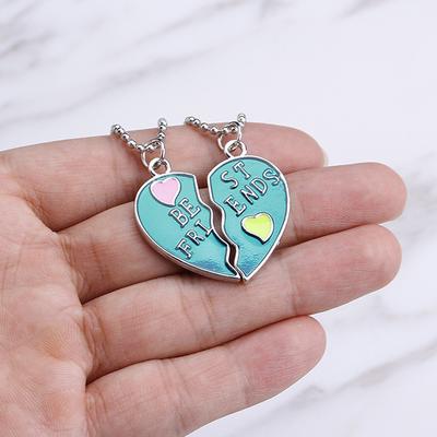 2Pcs Women Best Friends Half Heart Splice Friendship Pendant Necklace Jewelry Party Jewelry Gift