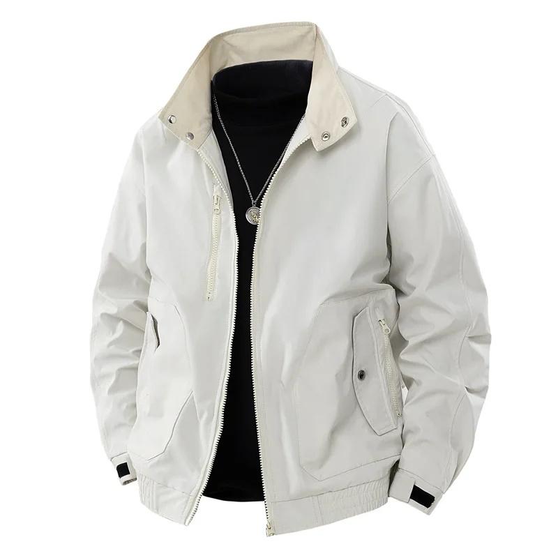 Men's Casual Stand Collar Jacket Men Spring Autumn Workwear Baseball Coat Lightweight Zipper Closure Overcoat Men Clothing