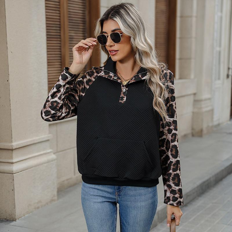 YYFS Women's Fashion Casual Spring Fall Leopard Print Long Sleeve Half Turtleneck Blouses & Shirts