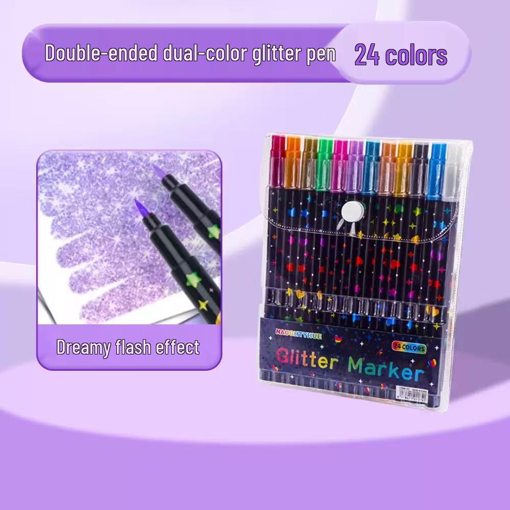 Double-Ended Glitter Marker Pen: Soft-Tip Watercolor Pen for Journaling & Painting, Non-Toxic & Washable, Ideal for Kids