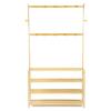 Bamboo Hanger, Shoe Rack, Shelf, Hall Stand, 4 Shelves, Hooks, Footwear