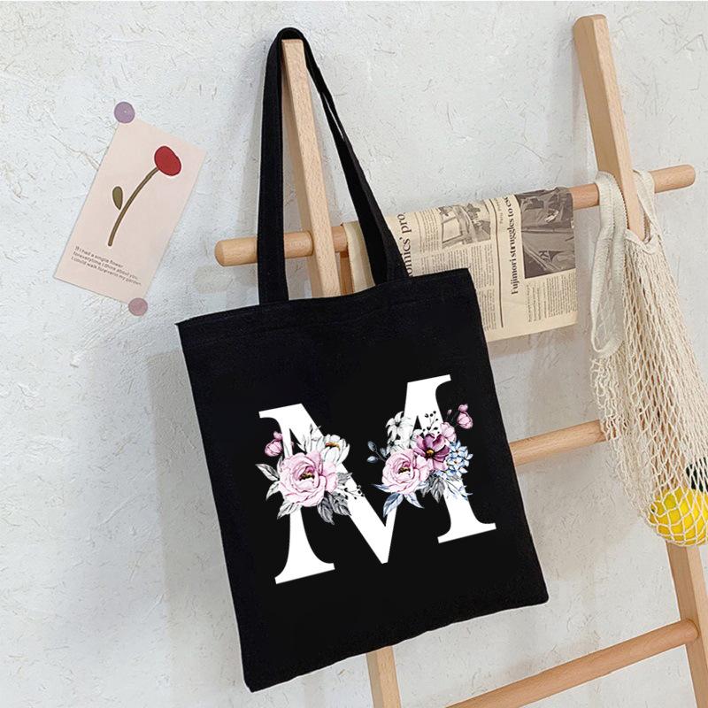 Alphabet24 Letter Print Student Portable Canvas Bag Tote Bag Large Capacity Messenger Bag