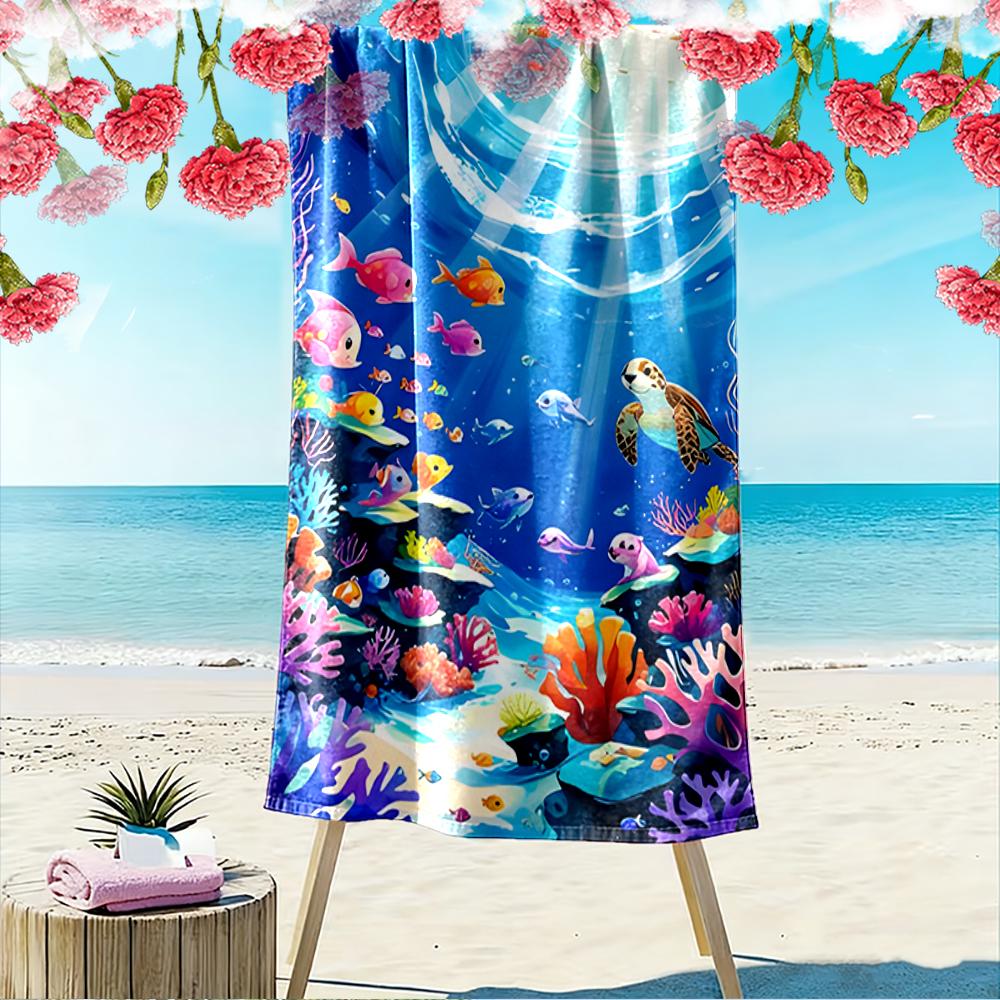Underwater World with Turtle and Coral Beach towel quick-drying for travel outdoor sports jogging beach and swimming