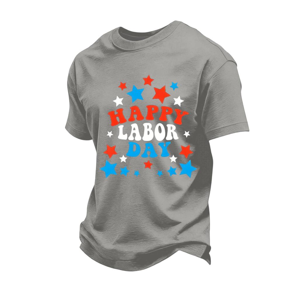 Men's Loose Fit Casual Short Sleeve T-Shirt Labor Day Graphic Print Crew Neck Comfortable Top