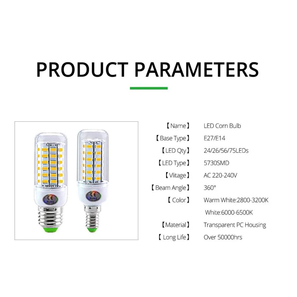 HOMZY E27 LED Lamp E14 LED SMD 5730 220V Corn Light Bulbs 24 36 56 72 LEDs Lamparas LED Chandelie For Home Decoration Ampoule Led Light