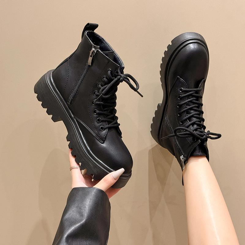 Fashion Women's Platform Short Boots 2025 Autumn and Winter Solid Color Classic Light Luxury Fashion Motorcycle Fashion Boots.